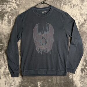 John Varvatos USA Sweatshirt Mens Medium Black Distressed Skull Graphic Pullover